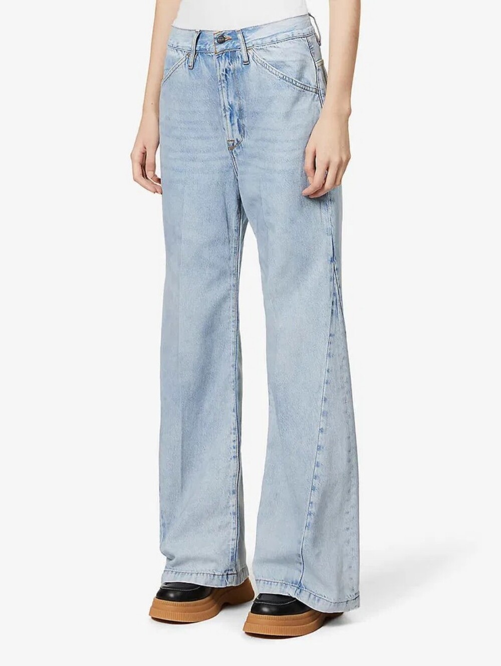 Frame Le Baggy Palazzo High-Rise Wide-Leg Recycled Cotton-Blend Denim Jeans Sz28